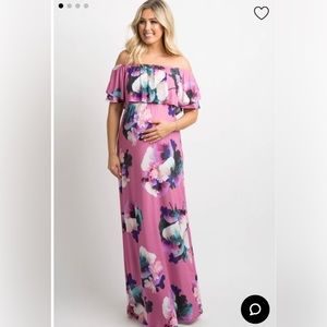 Off shoulder CORAL colored maxi maternity dress. Like new condition. size L/XL
